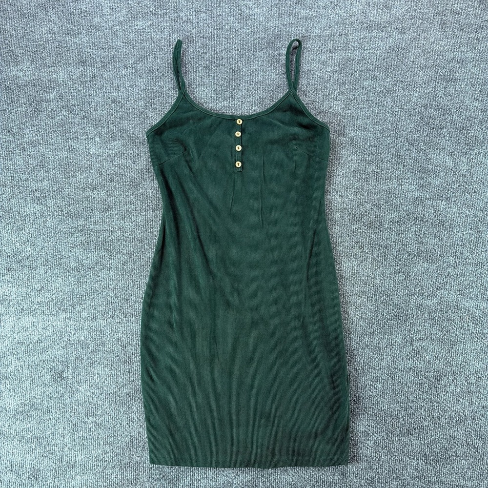 A Ellen Womens Ribbed Henley Bodycon Mini Dress Forest Green Size Large L Summer